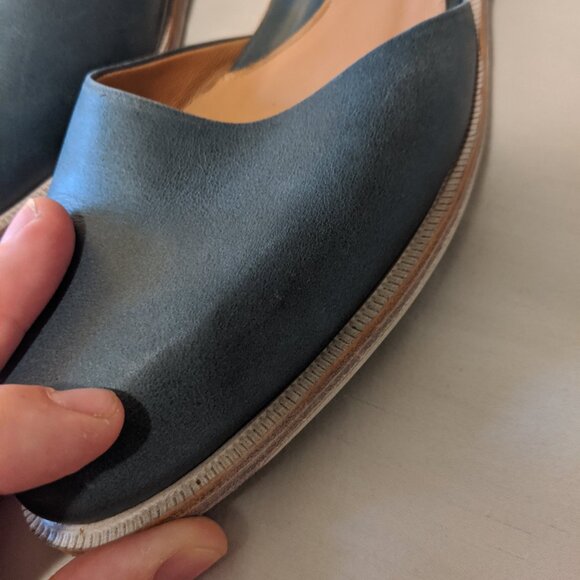 Blue leather John Fluevog flats, retro summer sandals, designer Mary Jane shoes - Picture 12 of 15